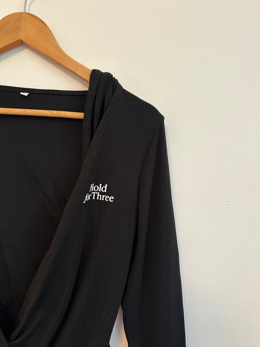 Hold for Three Black Wrap Long Sleeve Cropped Top Thumbholes | Size XL