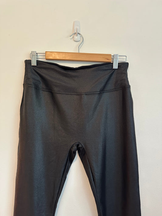 Santiny Black Faux Leather Shimmer High Waisted Leggings | Size Large