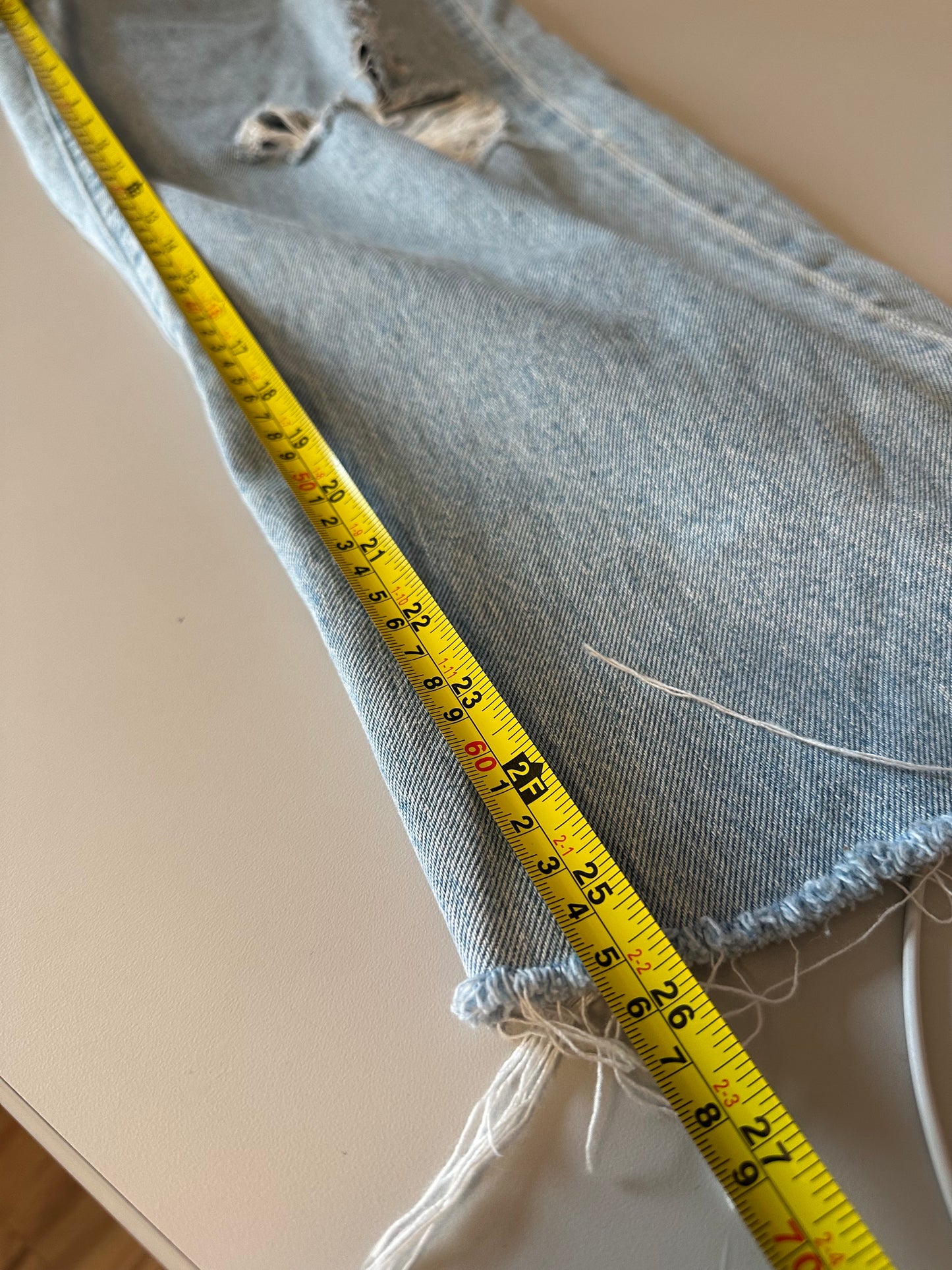 Etica High Rise Wide Leg Distressed Raw Hem Jeans in Light Wash Blue | Size 28