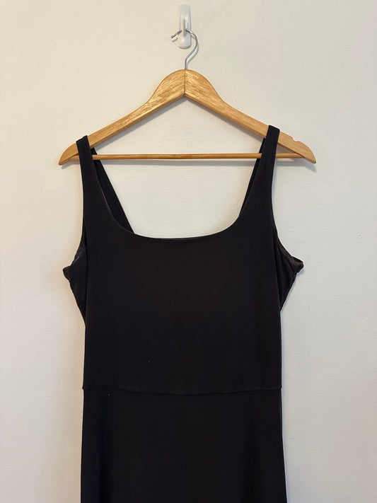 People Tree Black Organic Cotton Square Neck Fit & Flare Midi Dress | Size 12
