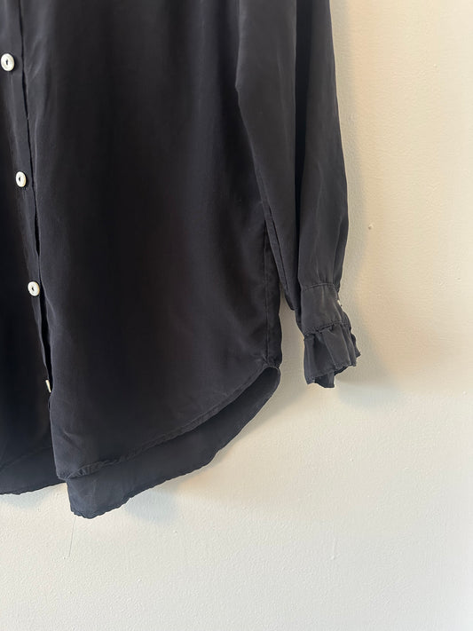 Beatrice Valenzuela Ranchera Silk Blouse with Ruffle Collar in Black | Size Small