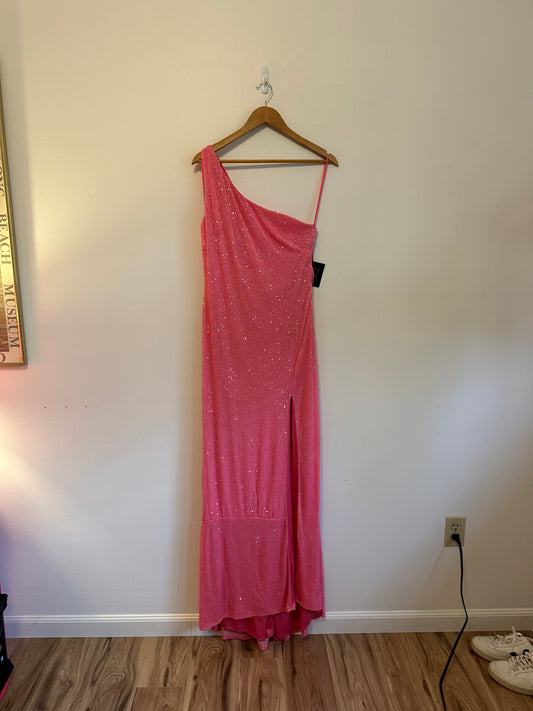 NWT IEENA for Mac Duggal Pink One Shoulder Sequin Gown Slit Cowl Back | Size 8