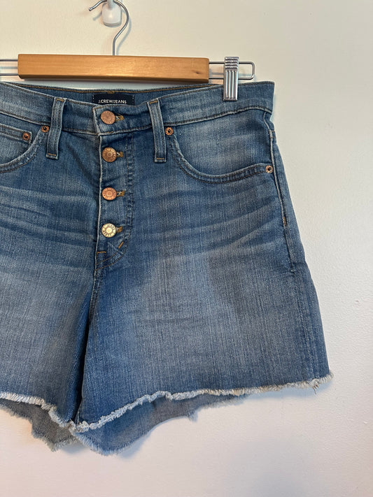 J. Crew High Rise Denim Button Fly Raw Hem Jean Shorts | Size 27