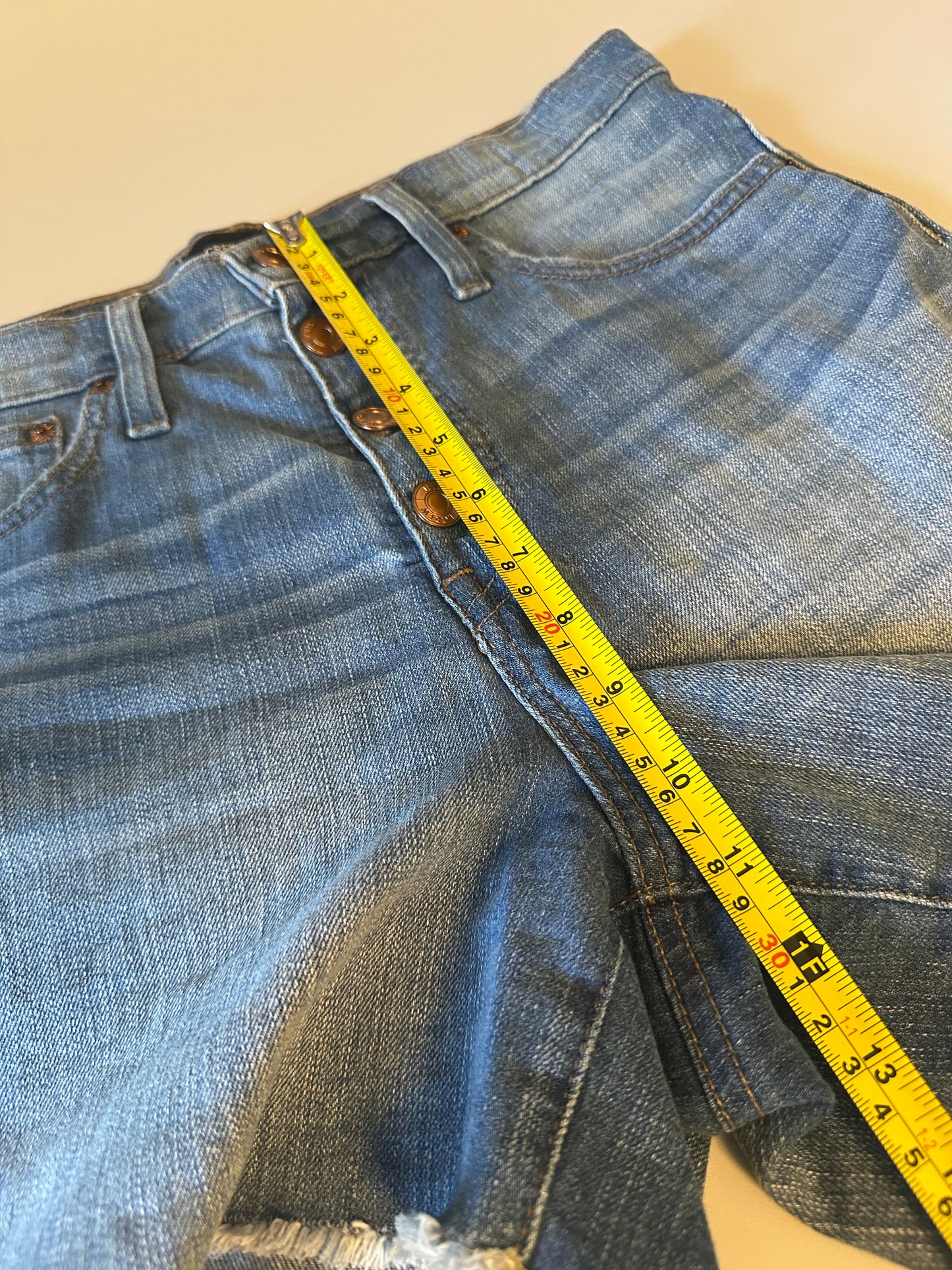 J. Crew High Rise Denim Button Fly Raw Hem Jean Shorts | Size 27