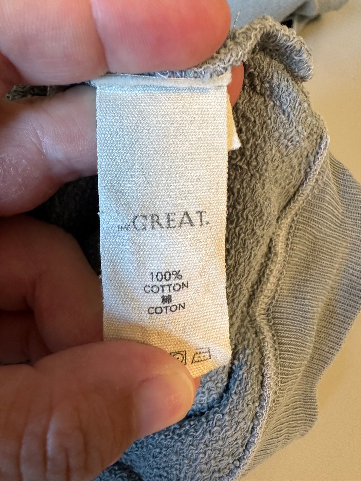 THE GREAT. Dusty Blue Cotton French Terry Raglan Hoodie | Size 1 (Small)