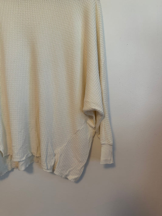 Hello Nite Ivory Waffle Knit Batwing Sleeve Oversized Top | Size XS