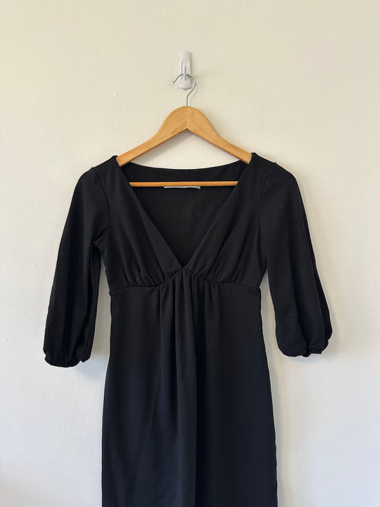 Susana Monaco Black Jersey 3/4 V-Neck Empire Waist Dress | Size Small