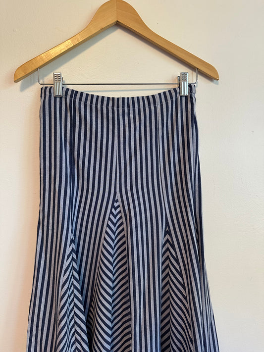 NWT Olivaceous Navy Striped Linen Blend Maxi Skirt | Size Small