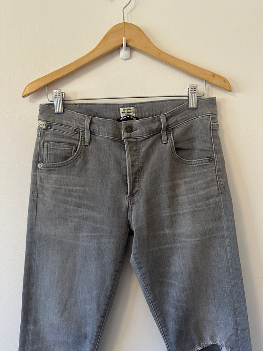 Citizens of Humanity Cropped Gray Distressed Straight Leg Jeans | Size 27