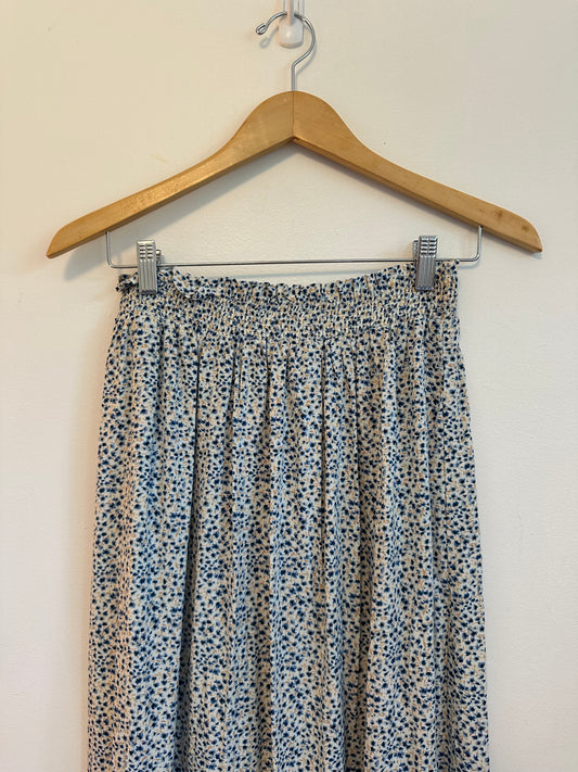 Old Navy Blue Ditsy Floral Smocked Waist Rayon Midi Skirt | Size Small
