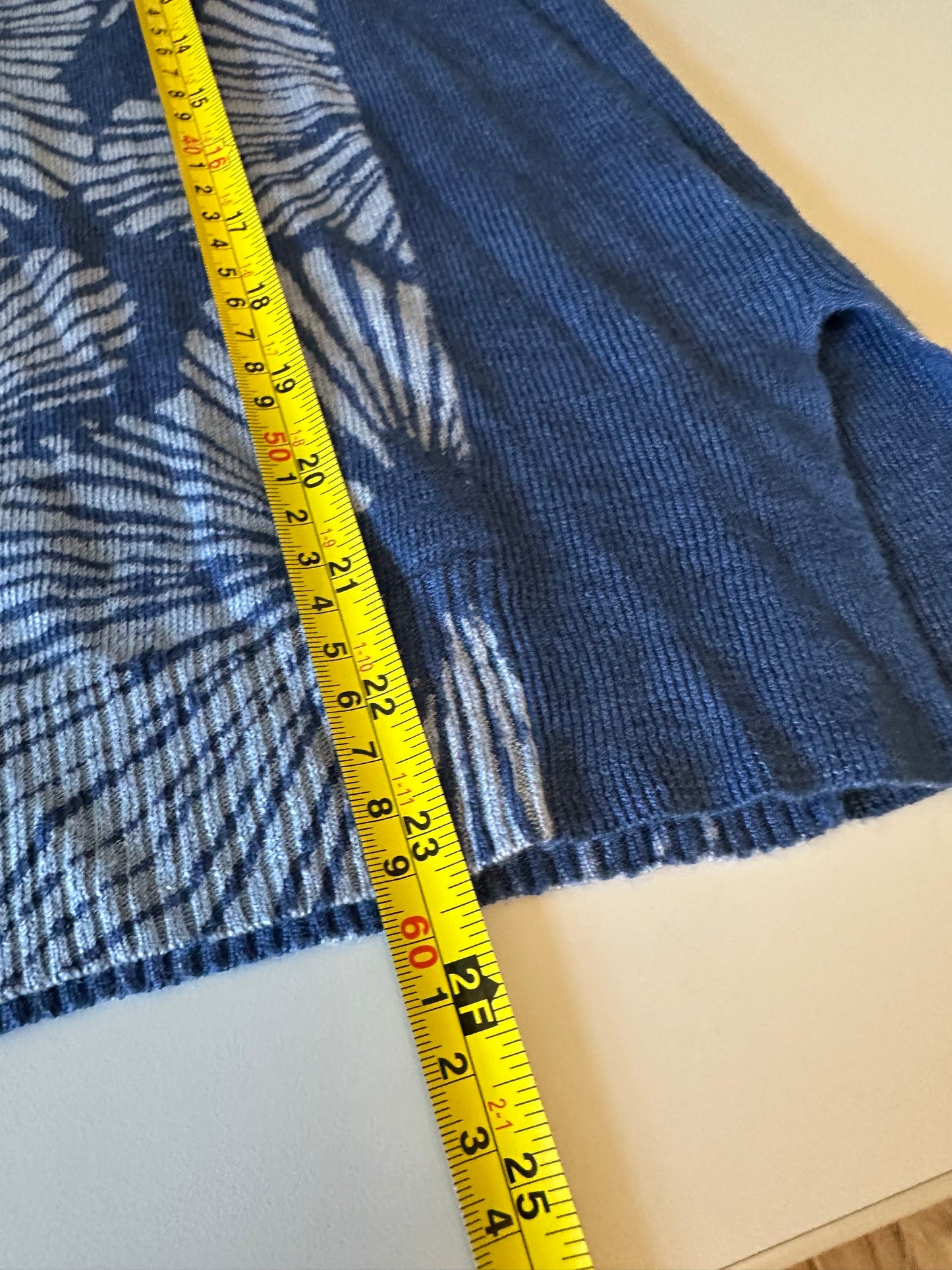 J. Crew Blue Floral Sunburst 100% Linen Raglan Knit Sweater | Size Large