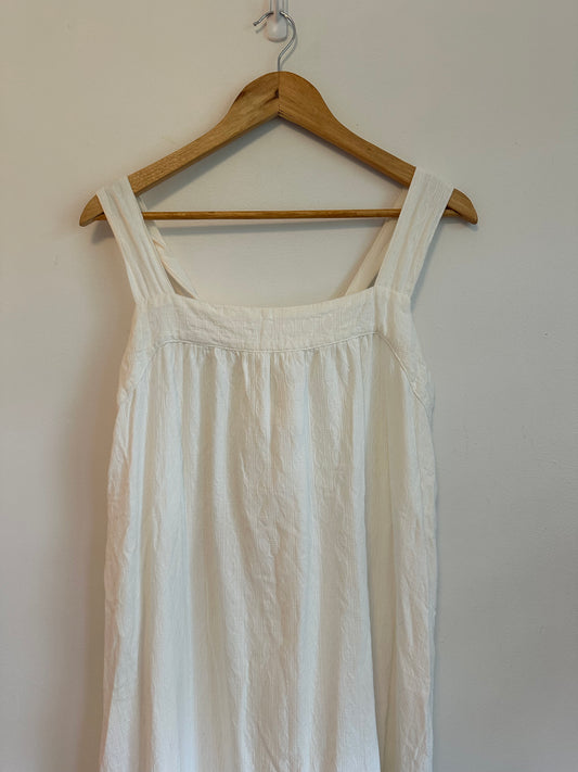 Carve Designs White Organic Cotton Jacquard Square Neck Midi Dress | Size Large