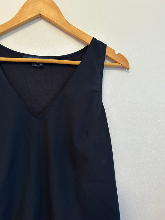 French Connection Navy Blue V-Neck Mixed Media Sleeveless Blouse | Size Medium