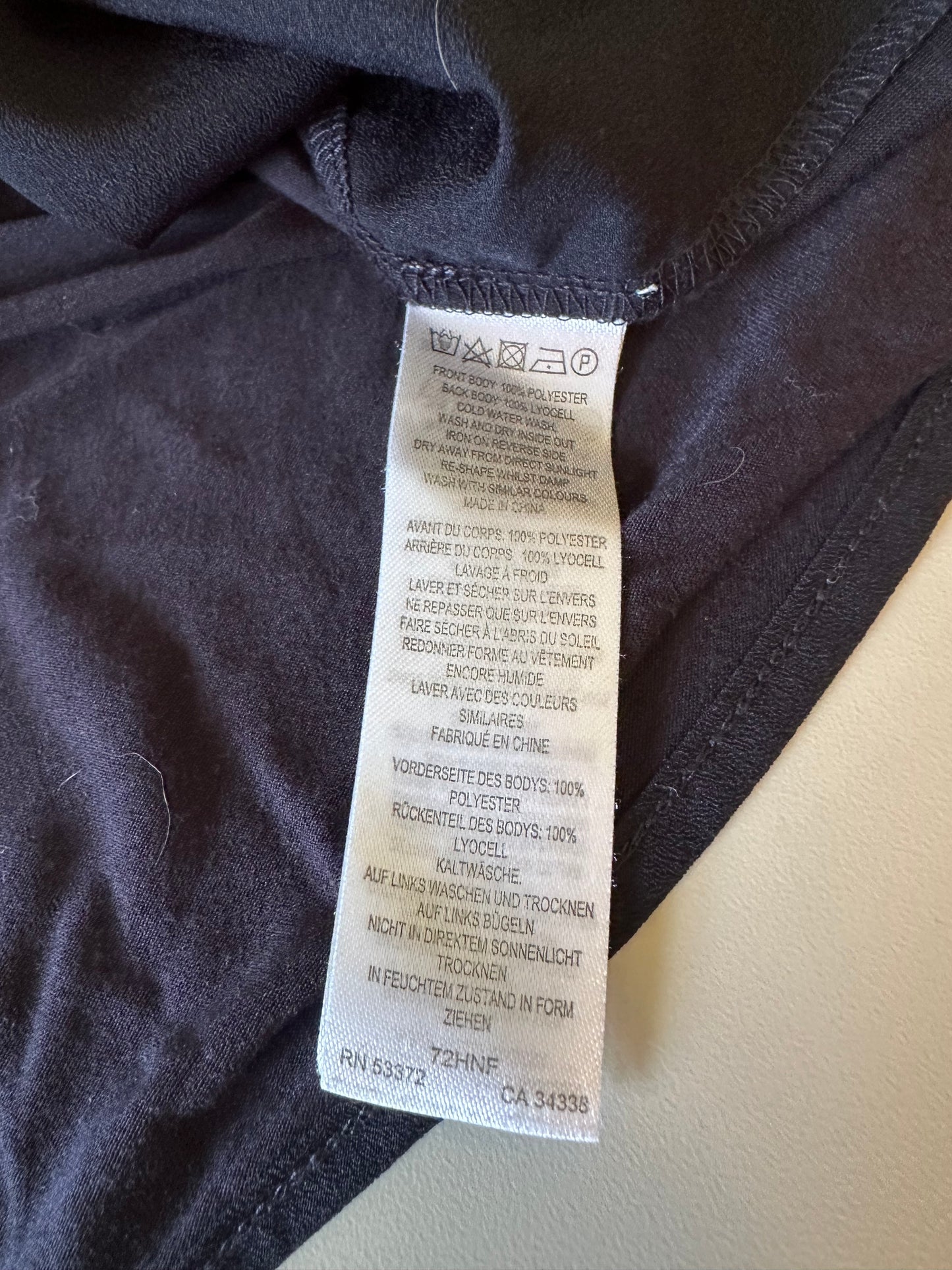 French Connection Navy Blue V-Neck Mixed Media Sleeveless Blouse | Size Medium