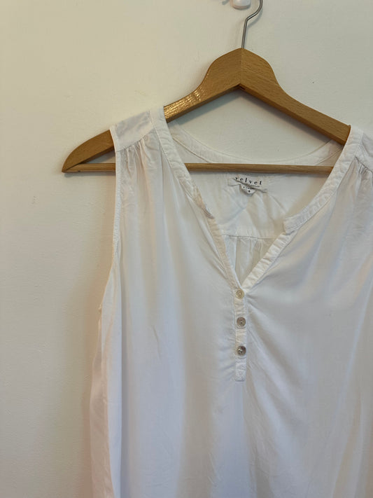 Velvet by Graham & Spencer White Viscose Sleeveless Henley Blouse | Size Small