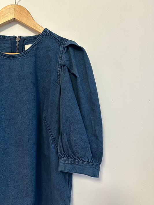 Joie Denim Puff Sleeve Blouse Pleated Shoulder Top | Size Medium