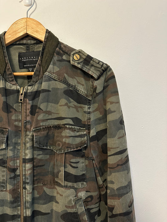 Sanctuary Military Utility Zip Up Jacket in Green Camo | Size Medium
