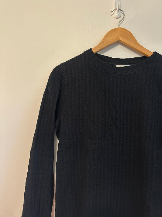Nation LTD Organic Cotton Cable Knit Textured Long Sleeve T-Shirt in Black | Size Medium