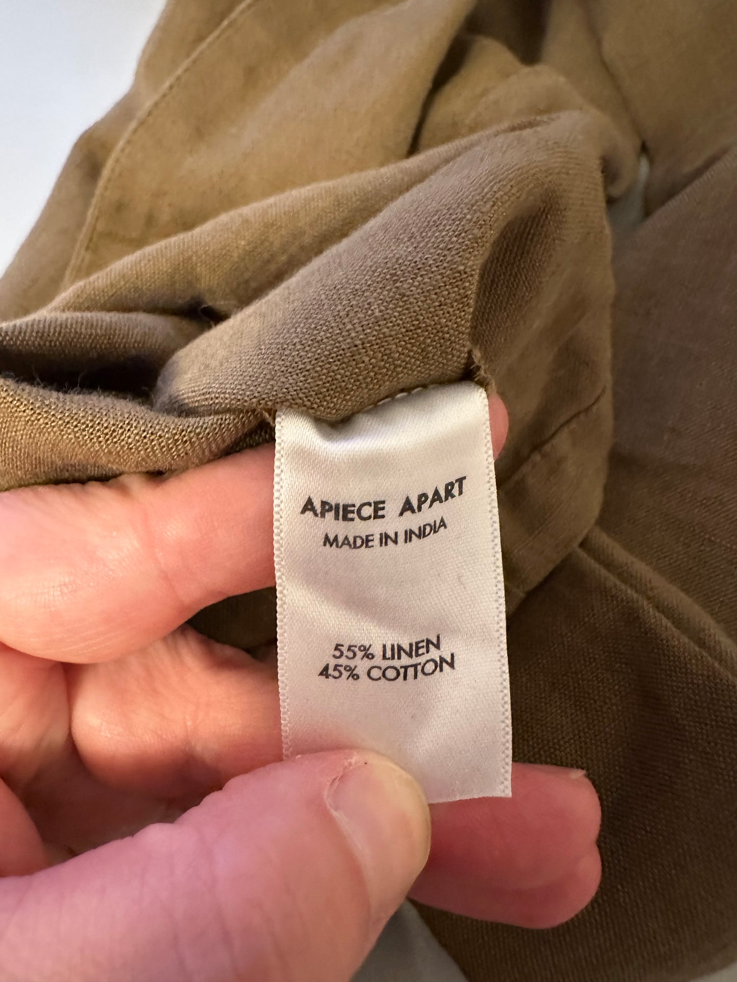 Apiece Apart Meru Wrap Linen and Cotton Olive Green Jumpsuit | Size 6