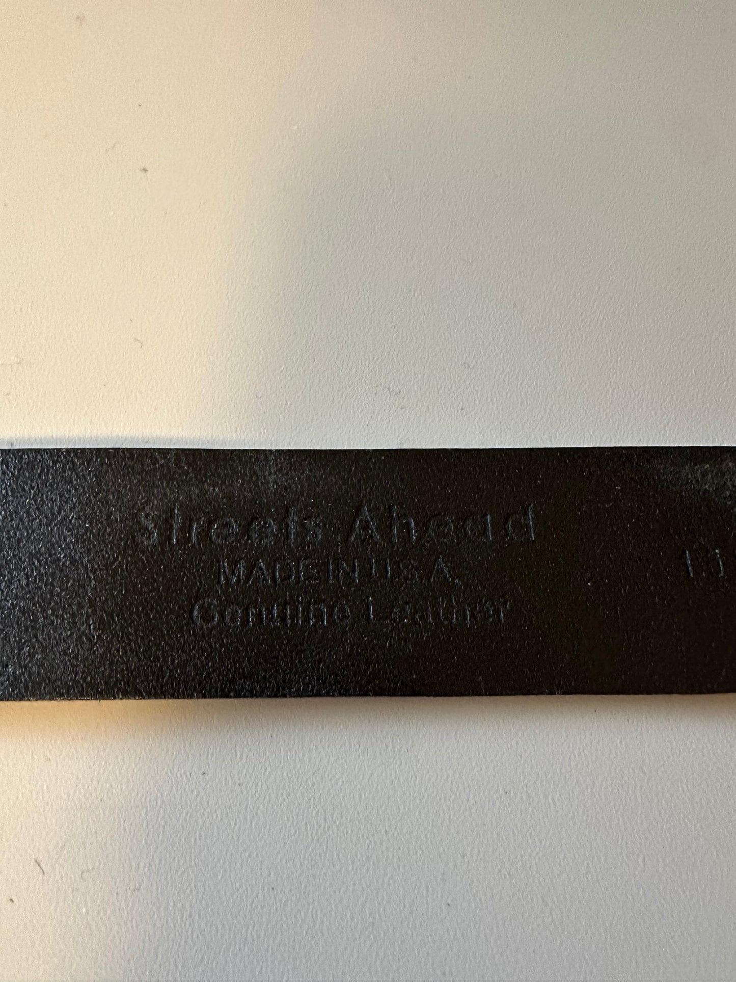Streets Ahead Black Ribbed Leather Belt with Brass Hammered Buckle
