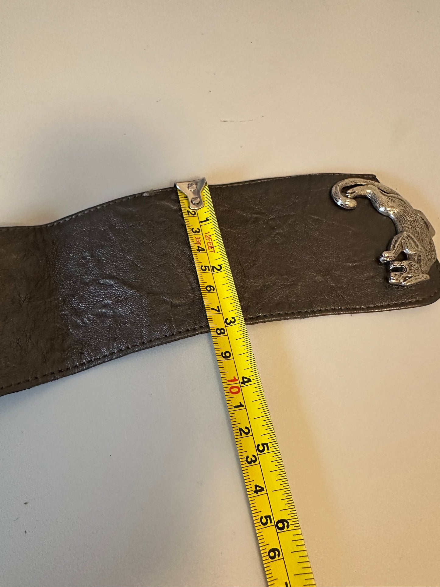 Raina Silver Panther Buckle Wide Leather and Elastic Belt