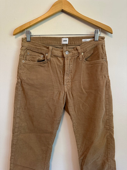 Edwin Elin Crop Straight Corduroy Pants in Camel Brown | Size 27
