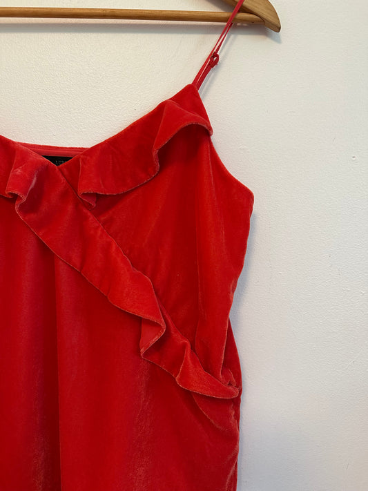 J. Crew Red Velvet Ruffle Camisole Top | Size 8 Petite