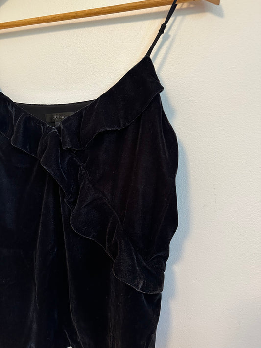 J. Crew Black Velvet Ruffle Wrap Camisole Top | Size 8 Petite