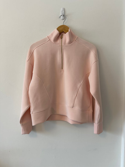Calia Soft Scuba Mock Neck Quarter Zip Sweatshirt in Baby Pink | Size Small