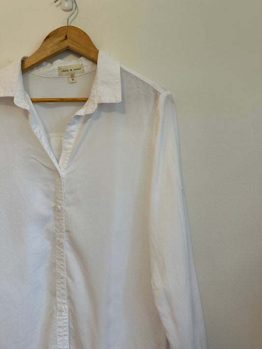 Cloth & Stone Cotton Long Sleeve Button Down Blouse in White | Size Medium