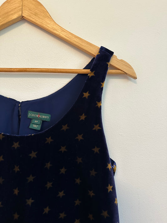 J. Crew Always Navy Velvet Gold Star Sleeveless Tank Top | Size 6 Petite
