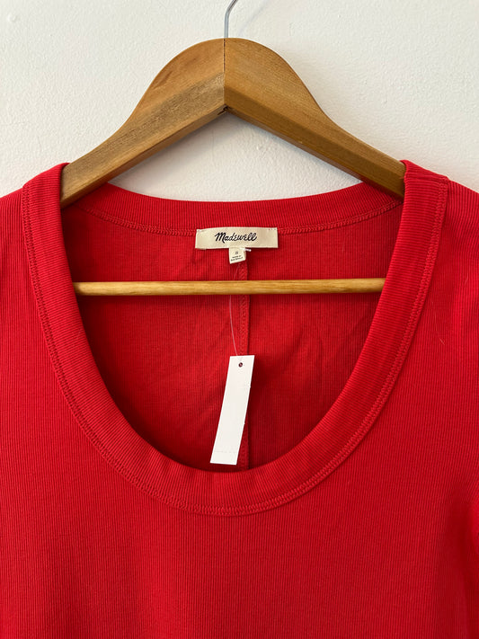 NWT Madewell Cotton Ribbed Scoopneck Tee in Red | Size Small