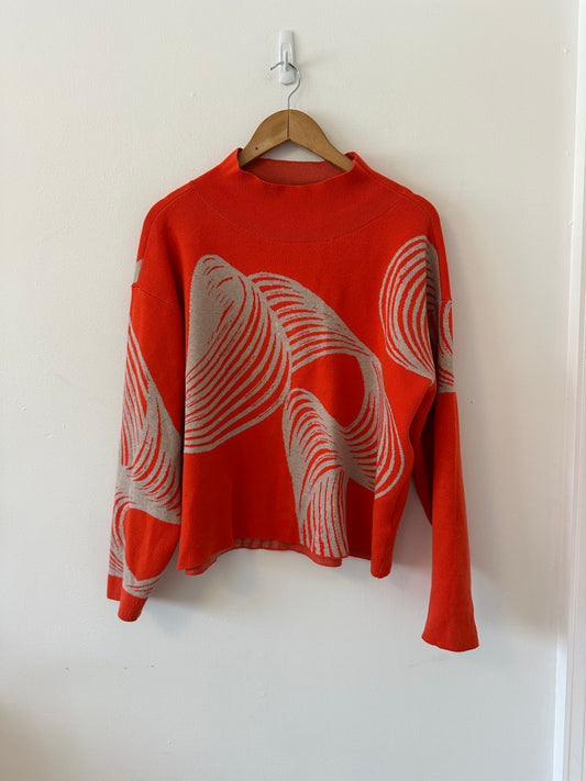 Anthropologie The Carys Mock-Neck Sweater by Maeve in Orange and Gray | Size Medium