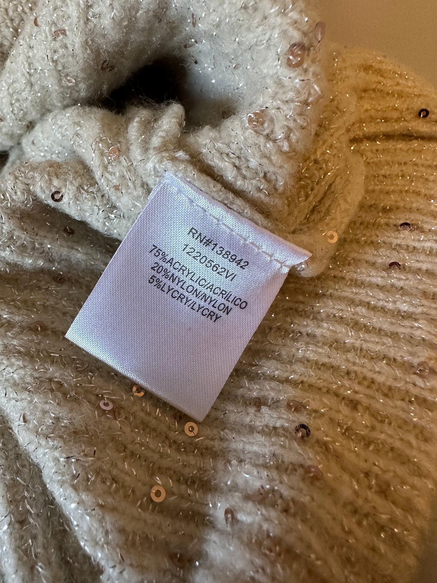 On Twelfth Cream Sequin Crew Neck Pullover Sweater | Size Medium