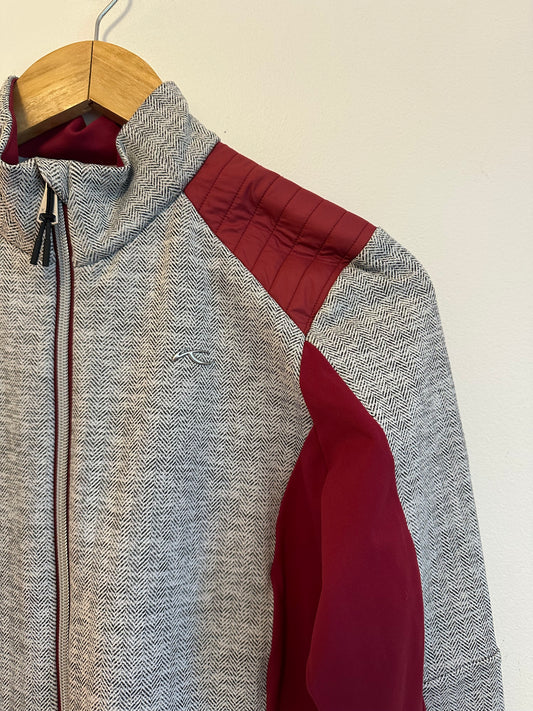 KJUS Radun Midlayer Jacket in Grey and Burgundy Herringbone | Size Medium