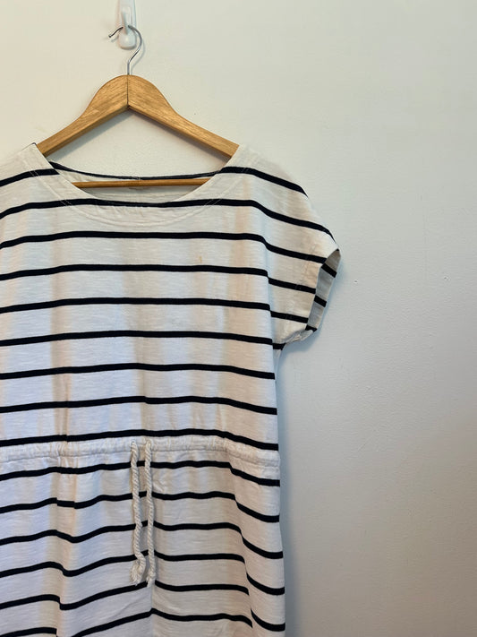 J .Crew Striped Cotton Drawstring T-Shirt Dress in Navy and White | Size Small