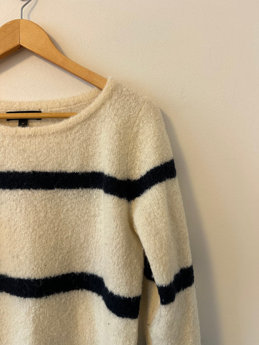 Banana Republic Boucle Cream and Black Stripe Sweater | Size Medium