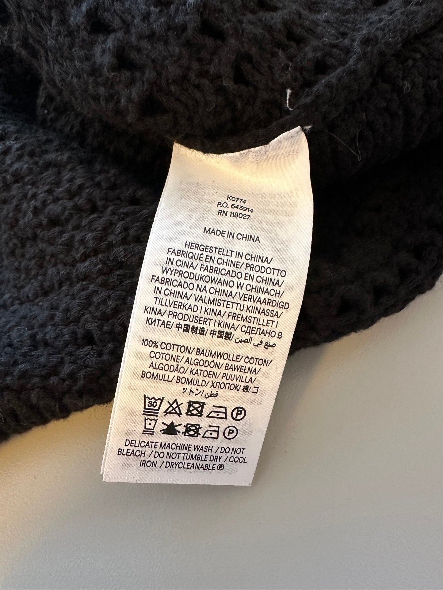 Boden Cropped Crochet Open Knit Black Cotton Sweater | Size XL