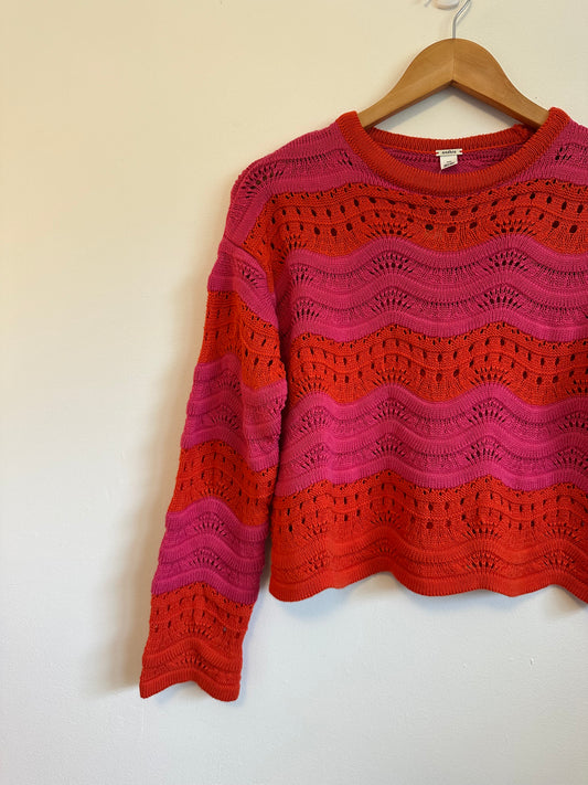 Anthropologie NWT Knit Crochet Sweater in Pink and Orange Stripe | Size XXS