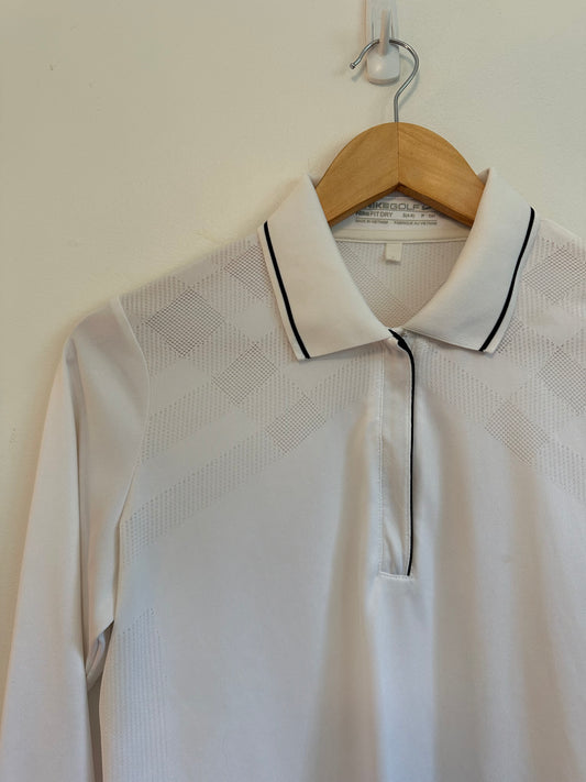 Nike Golf White Long Sleeve Quarter Zip Polo Shirt - Nike FIT DRY | Size Small