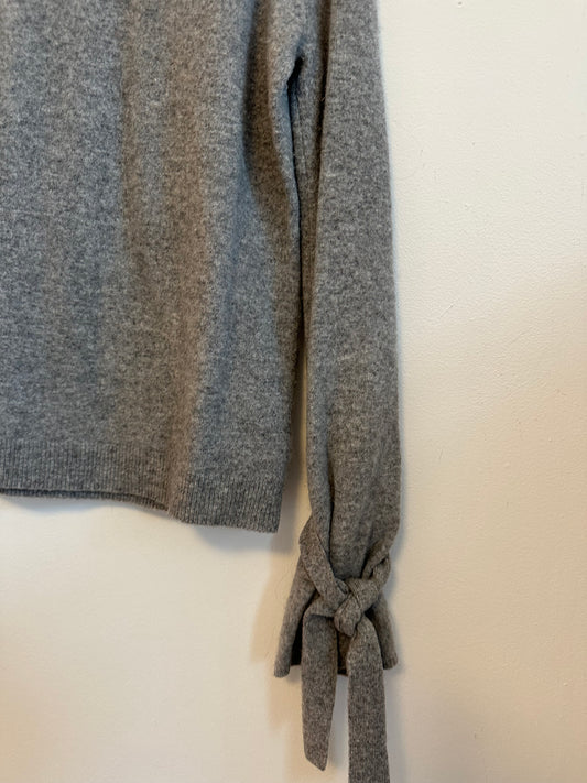 Brown Allan Grey Merino Wool Yak Blend Tie Cuff Crewneck Sweater | Size Small