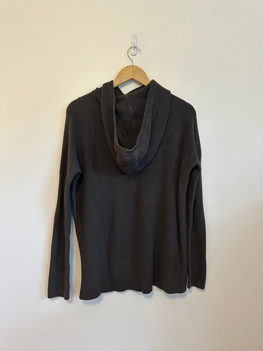 Athleta Dark Gray Pima Cotton Silk Blend Ribbed Hooded Sweater | Size XS