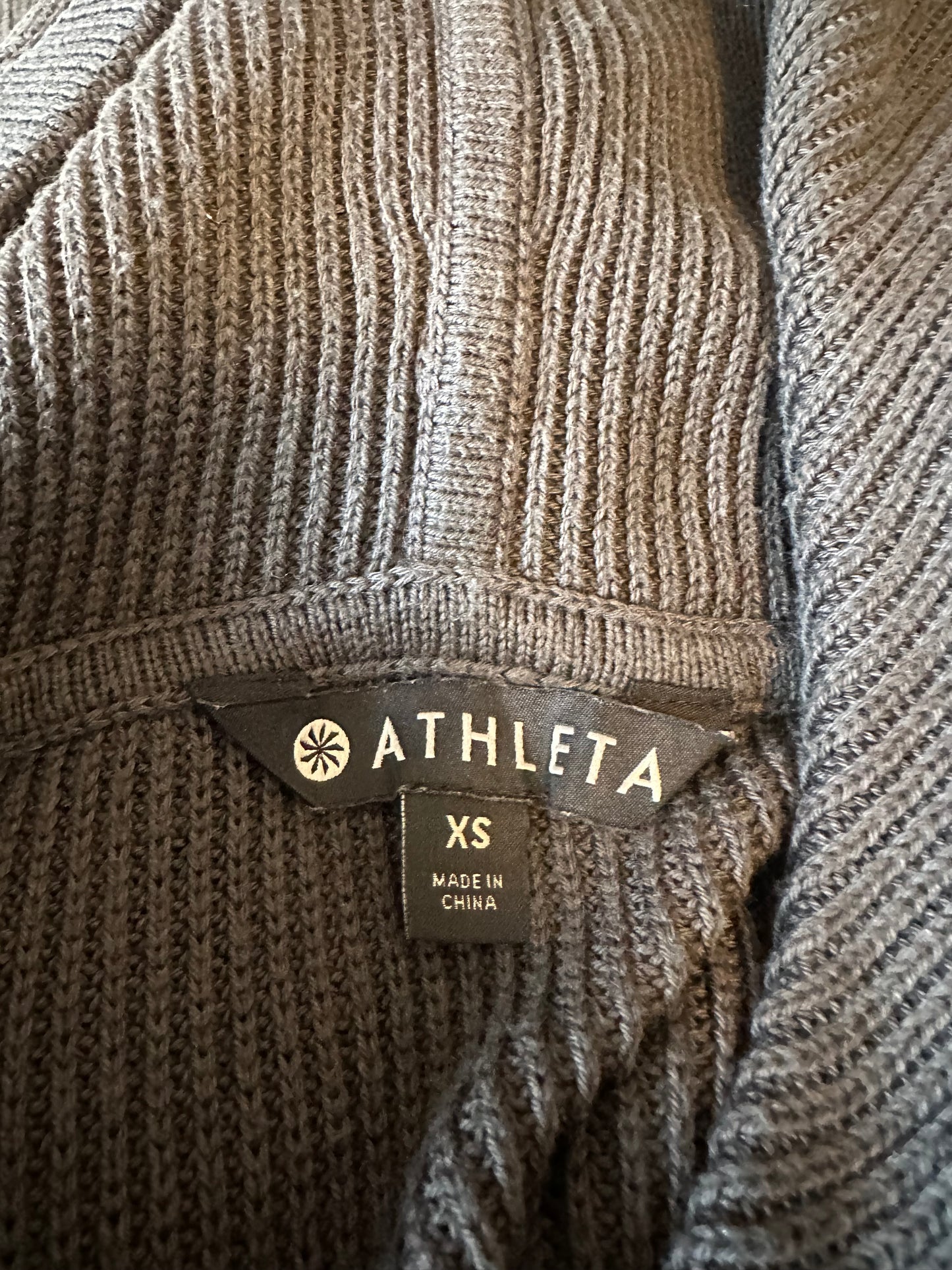 Athleta Dark Gray Pima Cotton Silk Blend Ribbed Hooded Sweater | Size XS