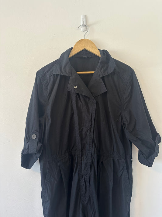 Banana Republic Black Cotton Poplin Snap Front Jumpsuit | Size Large