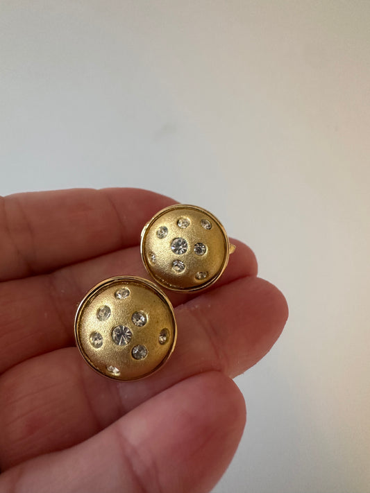 Vintage Gold Tone Domed Button Earrings