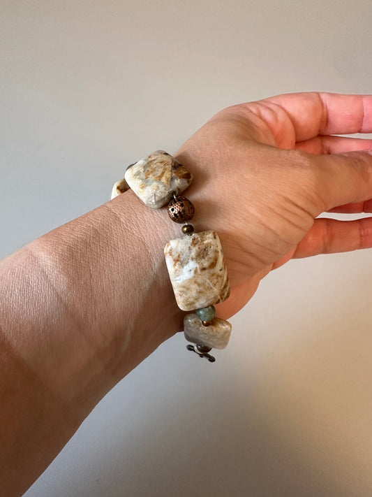 Natural Stone Chunky Rectangle Bead Toggle Bracelet