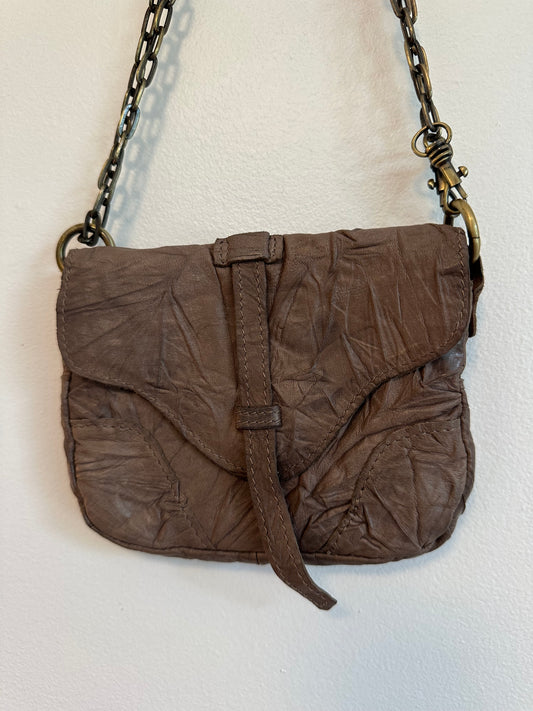 Monserat De Lucca Brown Crinkled Leather Crossbody Bag