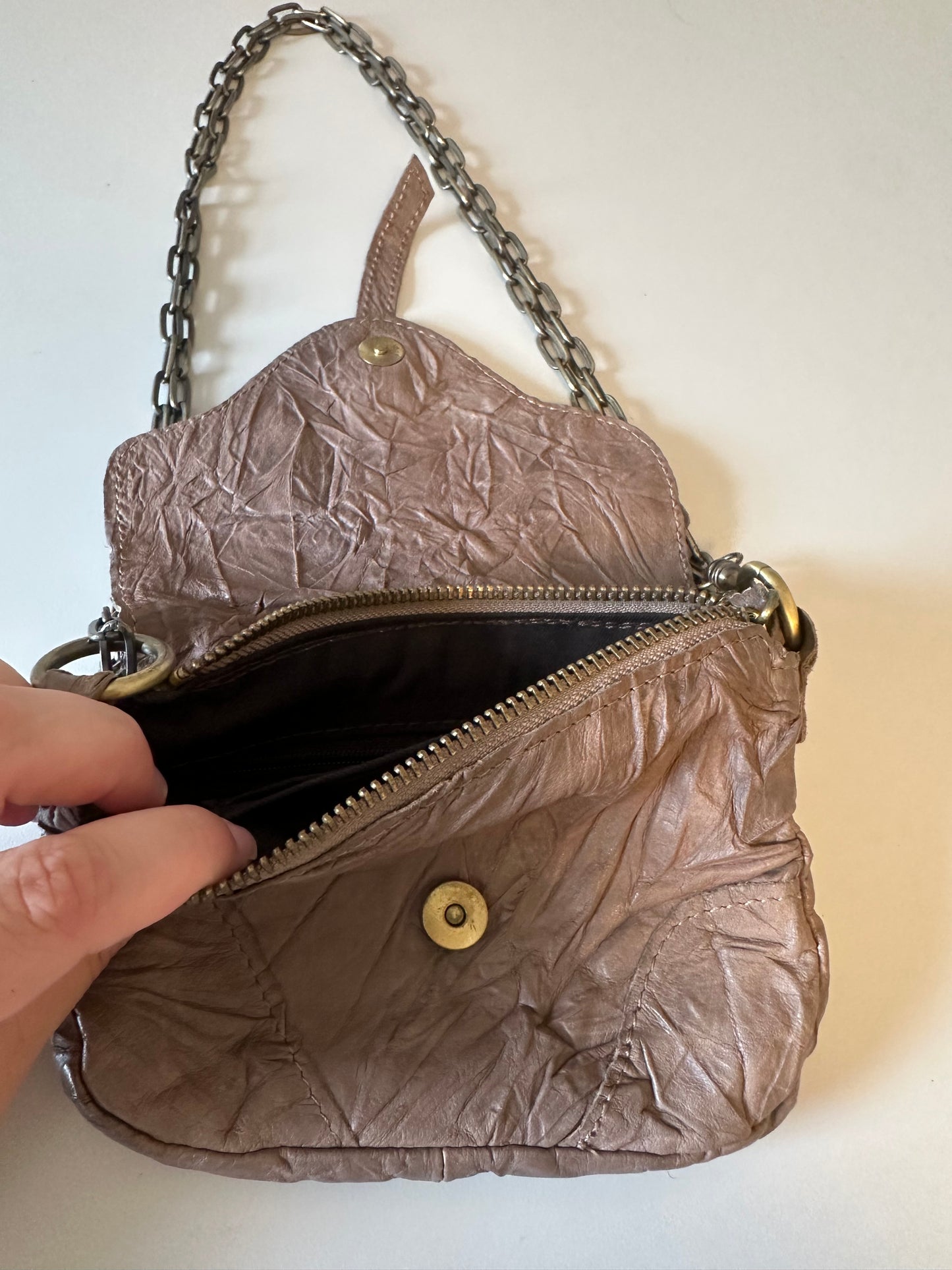 Monserat De Lucca Brown Crinkled Leather Crossbody Bag