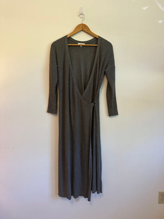 VETTA The Minimalist Capsule Grey Ribbed Wrap Sweater Dress | Size XS