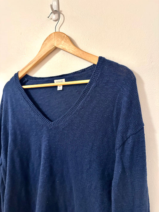 J. Crew Navy Blue V-Neck Cotton Blend Lightweight Sweater | Size Small